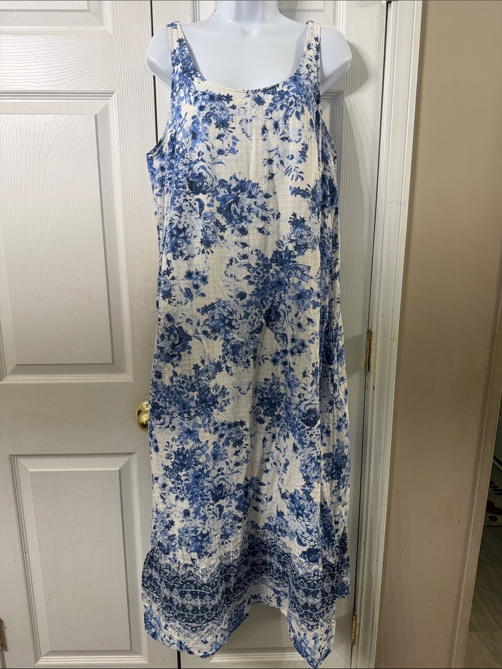 J. Jill Blue Floral Tank Maxi Dress with pockets  Sz L EUC